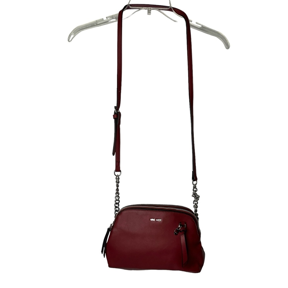 Nine‎ West Dark Red Crossbody Purse Adjustable Strap Silver Color Chain